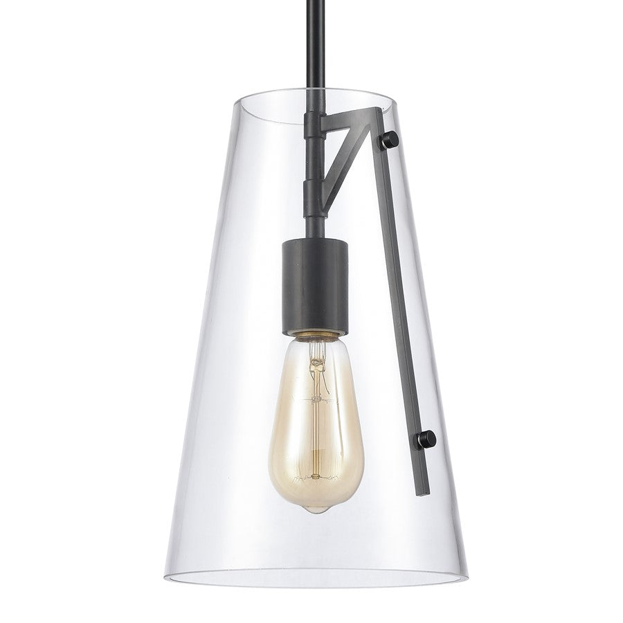 Atlas Lighting Trustle 7in 1-Light Mini Pendant | Industrial Matte Black and Clear Glass | Kitchen Island & Dining Room | Model CL11699-BK