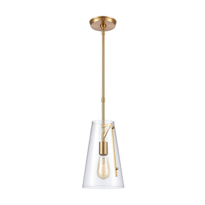 Atlas Lighting Trustle 7in 1-Light Mini Pendant | Industrial Satin Brass and Clear Glass | Kitchen Island & Dining Room | Model CL11699-GD