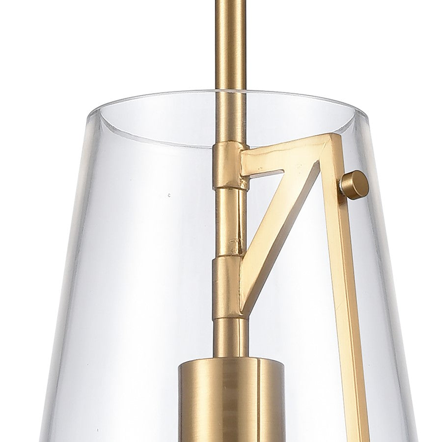 Atlas Lighting Trustle 7in 1-Light Mini Pendant | Industrial Satin Brass and Clear Glass | Kitchen Island & Dining Room | Model CL11699-GD