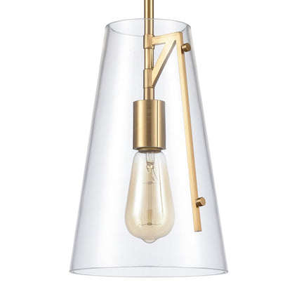 Atlas Lighting Trustle 7in 1-Light Mini Pendant | Industrial Satin Brass and Clear Glass | Kitchen Island & Dining Room | Model CL11699-GD