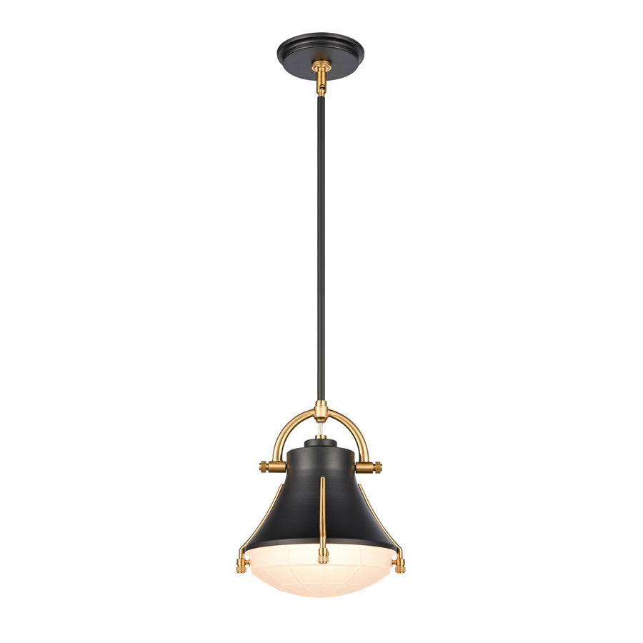 Atlas Lighting Urbanite 9in 1-Light Mini Pendant | Industrial Matte Black and White Frosted Glass | Kitchen Island & Dining Room | Model CL11702-BK