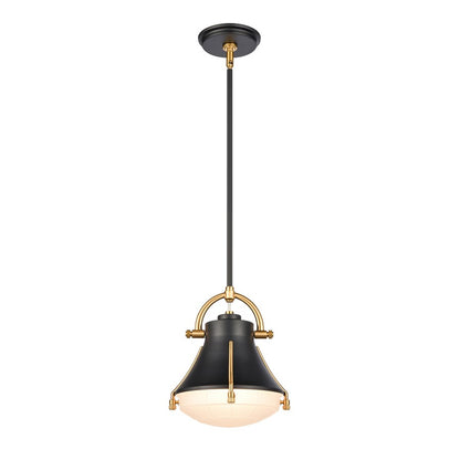 Atlas Lighting Urbanite 9in 1-Light Mini Pendant | Industrial Matte Black and White Frosted Glass | Kitchen Island & Dining Room | Model CL11702-BK