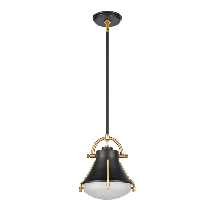 Atlas Lighting Urbanite 9in 1-Light Mini Pendant | Industrial Matte Black and White Frosted Glass | Kitchen Island & Dining Room | Model CL11702-BK