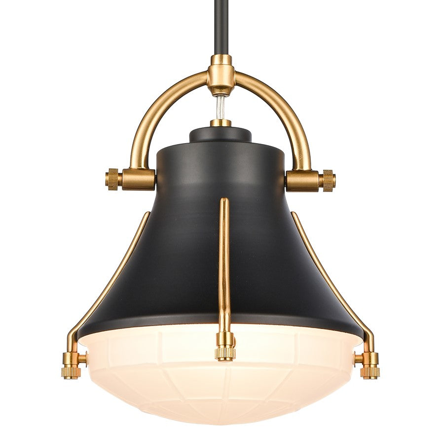 Atlas Lighting Urbanite 9in 1-Light Mini Pendant | Industrial Matte Black and White Frosted Glass | Kitchen Island & Dining Room | Model CL11702-BK