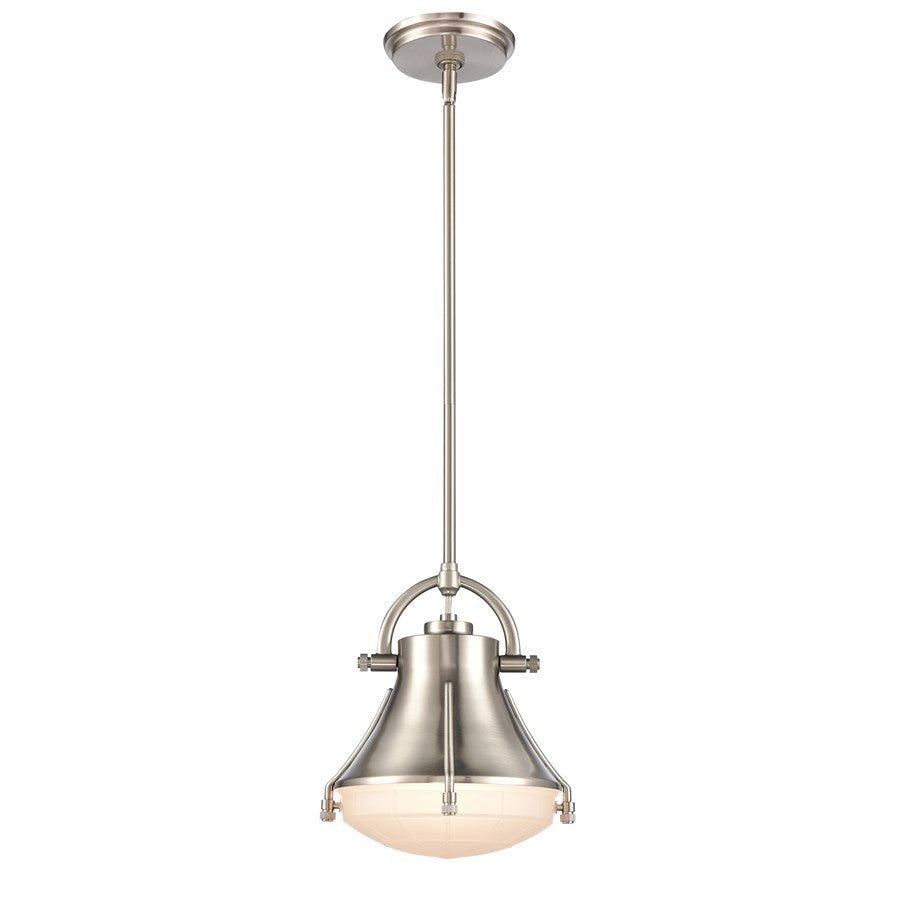 Atlas Lighting Urbanite 9in 1-Light Mini Pendant | Transitional Satin Nickel and Frosted Glass | Kitchen Island & Dining Room | Model CL11702-NK