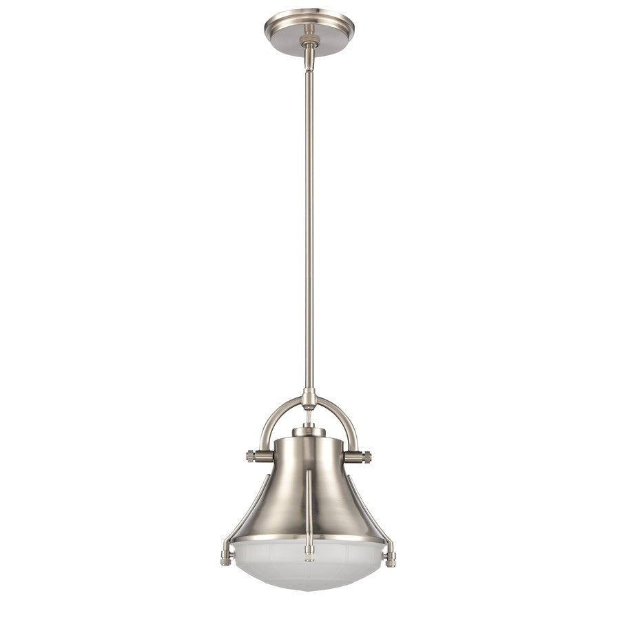 Atlas Lighting Urbanite 9in 1-Light Mini Pendant | Transitional Satin Nickel and Frosted Glass | Kitchen Island & Dining Room | Model CL11702-NK