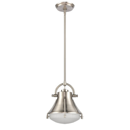Atlas Lighting Urbanite 9in 1-Light Mini Pendant | Transitional Satin Nickel and Frosted Glass | Kitchen Island & Dining Room | Model CL11702-NK