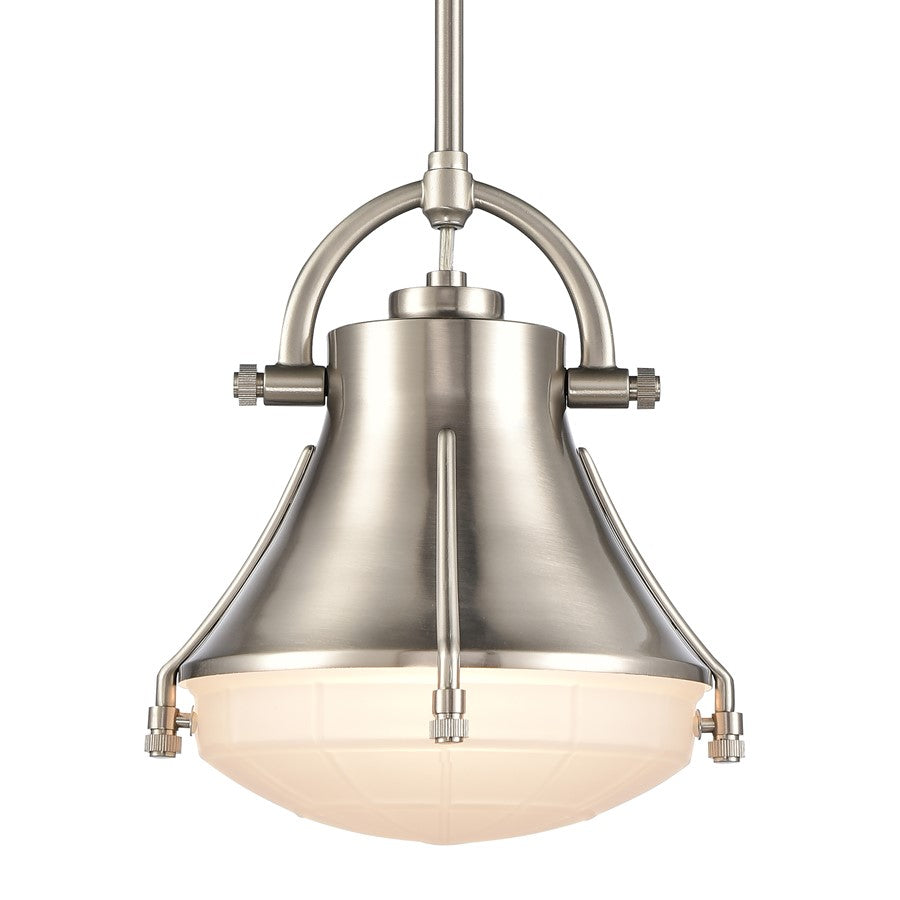 Atlas Lighting Urbanite 9in 1-Light Mini Pendant | Transitional Satin Nickel and Frosted Glass | Kitchen Island & Dining Room | Model CL11702-NK
