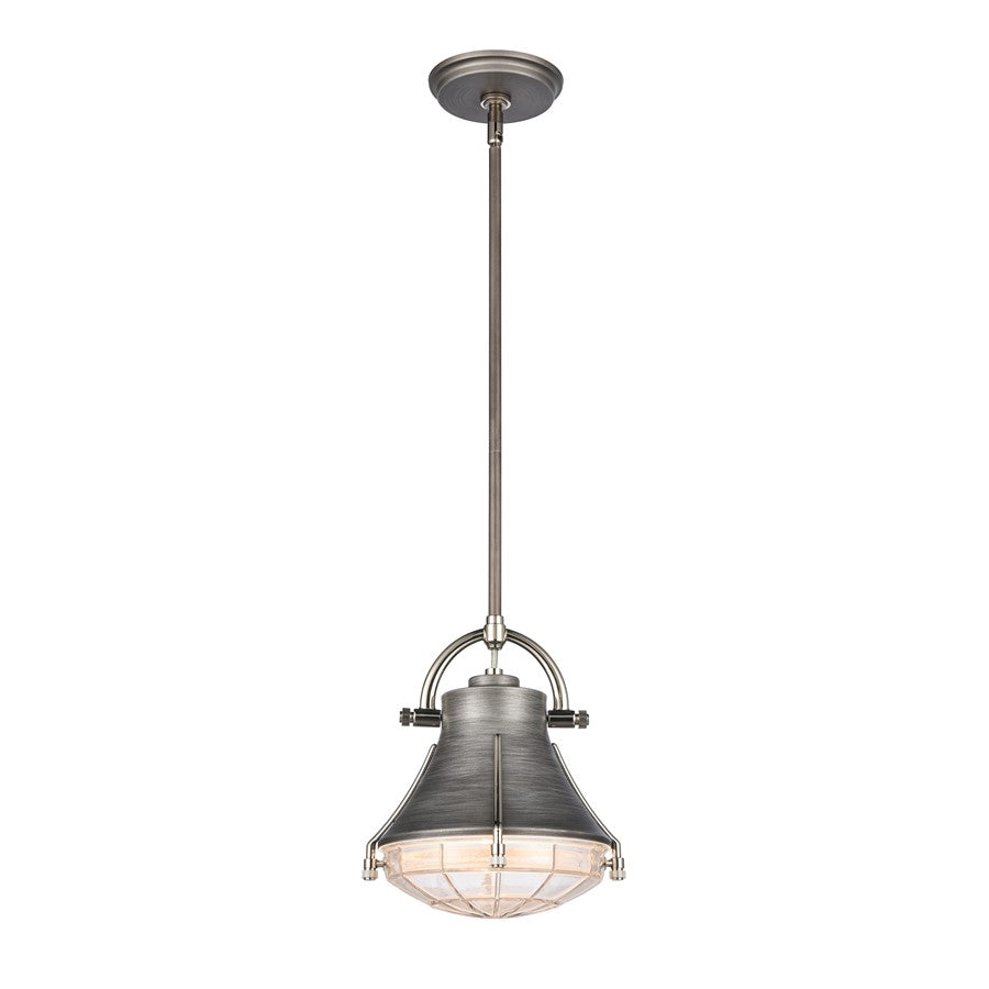 Atlas Lighting Urbanite 9in 1-Light Mini Pendant | Industrial Weathered Zinc and Clear Glass | Kitchen Island & Dining Room | Model CL11702-SV