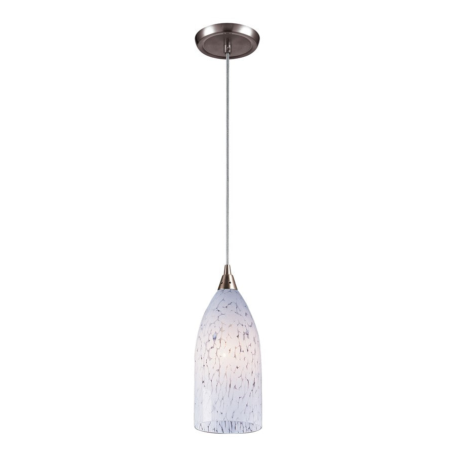 Atlas Lighting Verona 5in 1-Light Pendant | Transitional Satin Nickel and White Frosted Glass | Kitchen Island & Dining Room | Model CL11703-WH