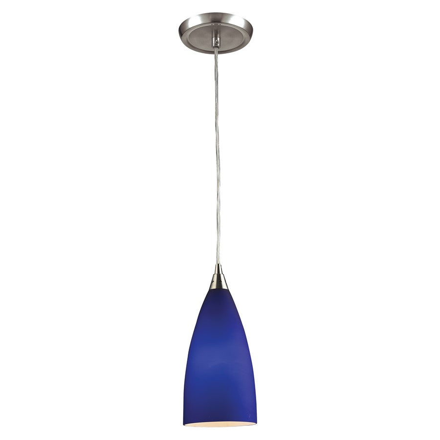 Atlas Lighting Vesta 5in 1-Light Pendant | Transitional Satin Nickel and Dark Blue Glass | Kitchen Island & Dining Room | Model CL11705-BL2