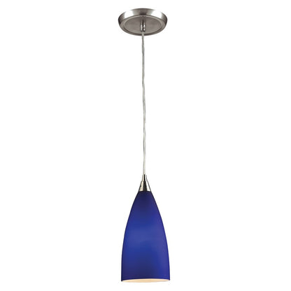 Atlas Lighting Vesta 5in 1-Light Pendant | Transitional Satin Nickel and Dark Blue Glass | Kitchen Island & Dining Room | Model CL11705-BL2
