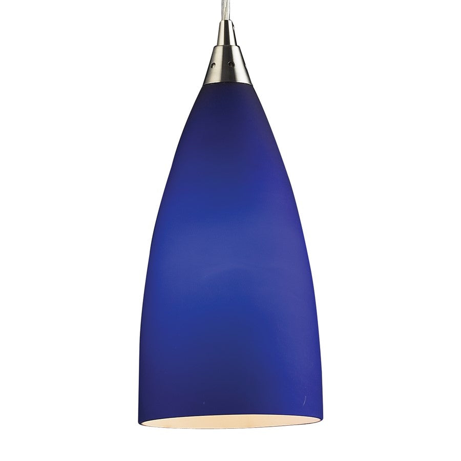 Atlas Lighting Vesta 5in 1-Light Pendant | Transitional Satin Nickel and Dark Blue Glass | Kitchen Island & Dining Room | Model CL11705-BL2