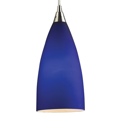 Atlas Lighting Vesta 5in 1-Light Pendant | Transitional Satin Nickel and Dark Blue Glass | Kitchen Island & Dining Room | Model CL11705-BL2