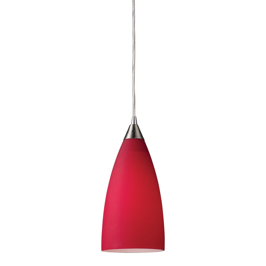 Atlas Lighting Vesta 5in 1-Light Pendant | Transitional Satin Nickel and Red Glass | Kitchen Island & Dining Room | 5 x 5 x 12 in | Model CL11706-RD