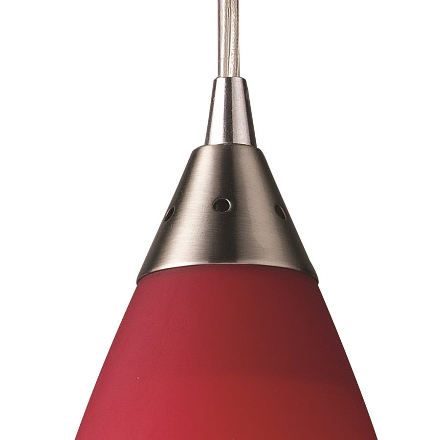 Atlas Lighting Vesta 5in 1-Light Pendant | Transitional Satin Nickel and Red Glass | Kitchen Island & Dining Room | 5 x 5 x 12 in | Model CL11706-RD