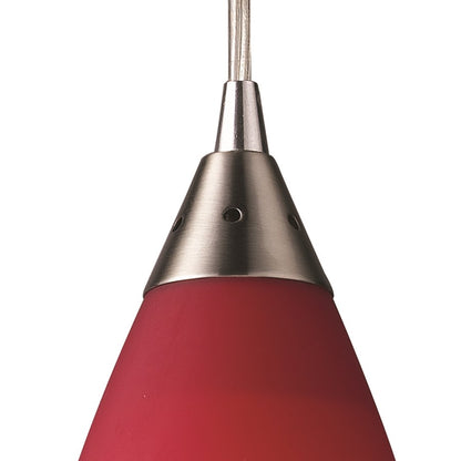 Atlas Lighting Vesta 5in 1-Light Pendant | Transitional Satin Nickel and Red Glass | Kitchen Island & Dining Room | 5 x 5 x 12 in | Model CL11706-RD