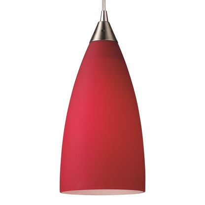 Atlas Lighting Vesta 5in 1-Light Pendant | Transitional Satin Nickel and Red Glass | Kitchen Island & Dining Room | 5 x 5 x 12 in | Model CL11706-RD