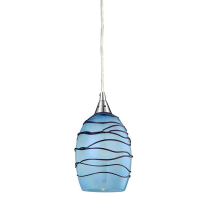 Atlas Lighting Vines 5in 1-Light Pendant | Transitional Satin Nickel and Blue Glass | Kitchen Island & Dining Room | 5 x 5 x 8 in | Model CL11707-BL