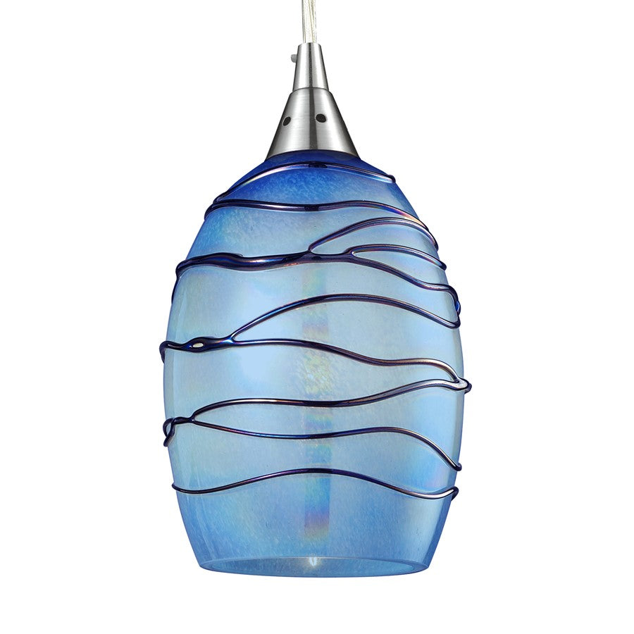 Atlas Lighting Vines 5in 1-Light Pendant | Transitional Satin Nickel and Blue Glass | Kitchen Island & Dining Room | 5 x 5 x 8 in | Model CL11707-BL