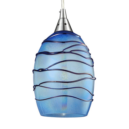 Atlas Lighting Vines 5in 1-Light Pendant | Transitional Satin Nickel and Blue Glass | Kitchen Island & Dining Room | 5 x 5 x 8 in | Model CL11707-BL