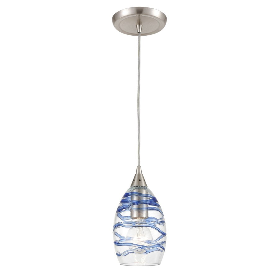 Atlas Lighting Vines 5in 1-Light Pendant | Modern Satin Nickel and Blue Clear Glass | Kitchen Island & Dining Room | 5 x 5 x 8 in | Model CL11707-CL