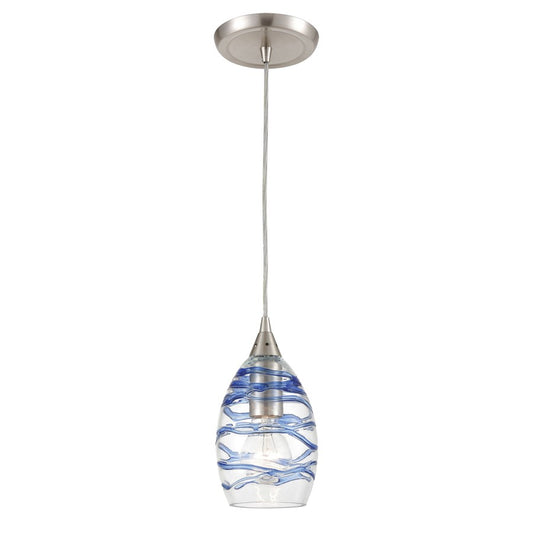 Atlas Lighting Vines 5in 1-Light Pendant | Modern Satin Nickel and Blue Clear Glass | Kitchen Island & Dining Room | 5 x 5 x 8 in | Model CL11707-CL