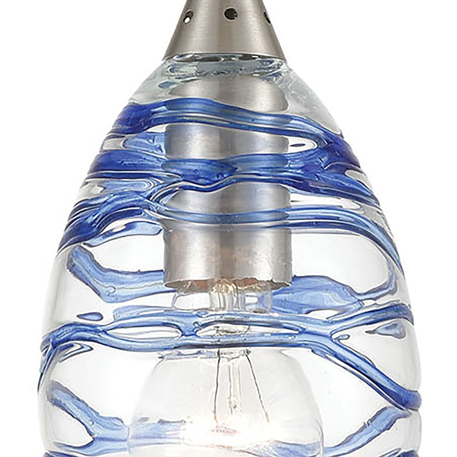 Atlas Lighting Vines 5in 1-Light Pendant | Modern Satin Nickel and Blue Clear Glass | Kitchen Island & Dining Room | 5 x 5 x 8 in | Model CL11707-CL