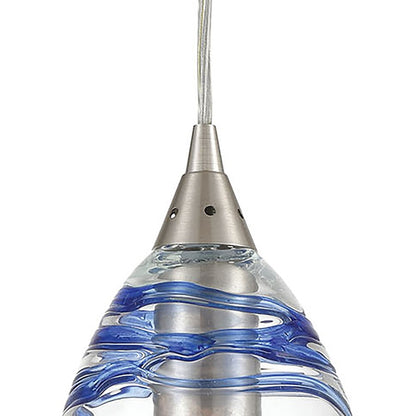 Atlas Lighting Vines 5in 1-Light Pendant | Modern Satin Nickel and Blue Clear Glass | Kitchen Island & Dining Room | 5 x 5 x 8 in | Model CL11707-CL