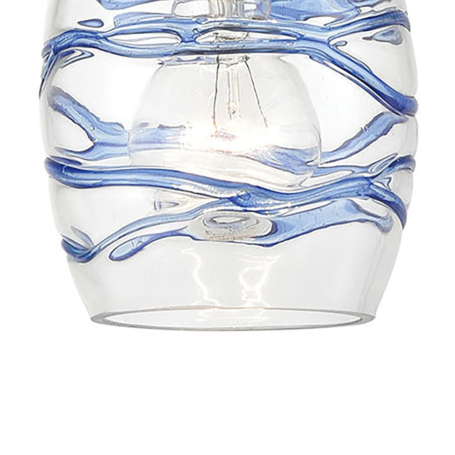 Atlas Lighting Vines 5in 1-Light Pendant | Modern Satin Nickel and Blue Clear Glass | Kitchen Island & Dining Room | 5 x 5 x 8 in | Model CL11707-CL