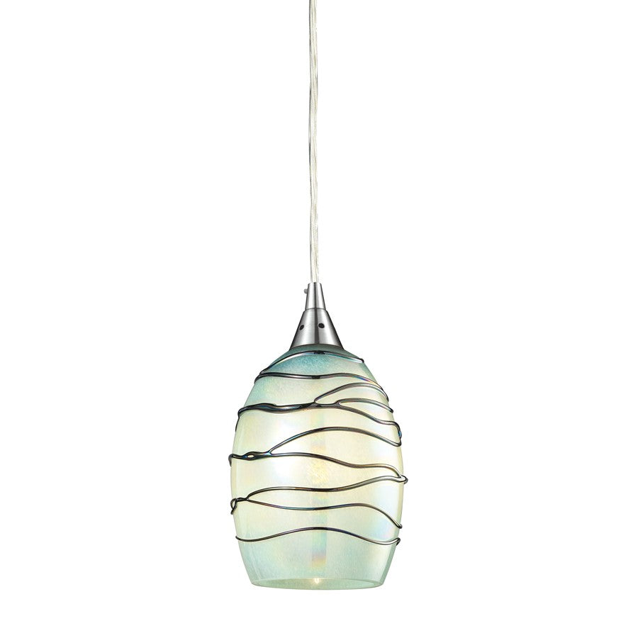 Atlas Lighting Vines 5in 1-Light Pendant | Transitional Satin Nickel and Seafoam Green Glass | Kitchen Island & Dining Room | Model CL11707-GN