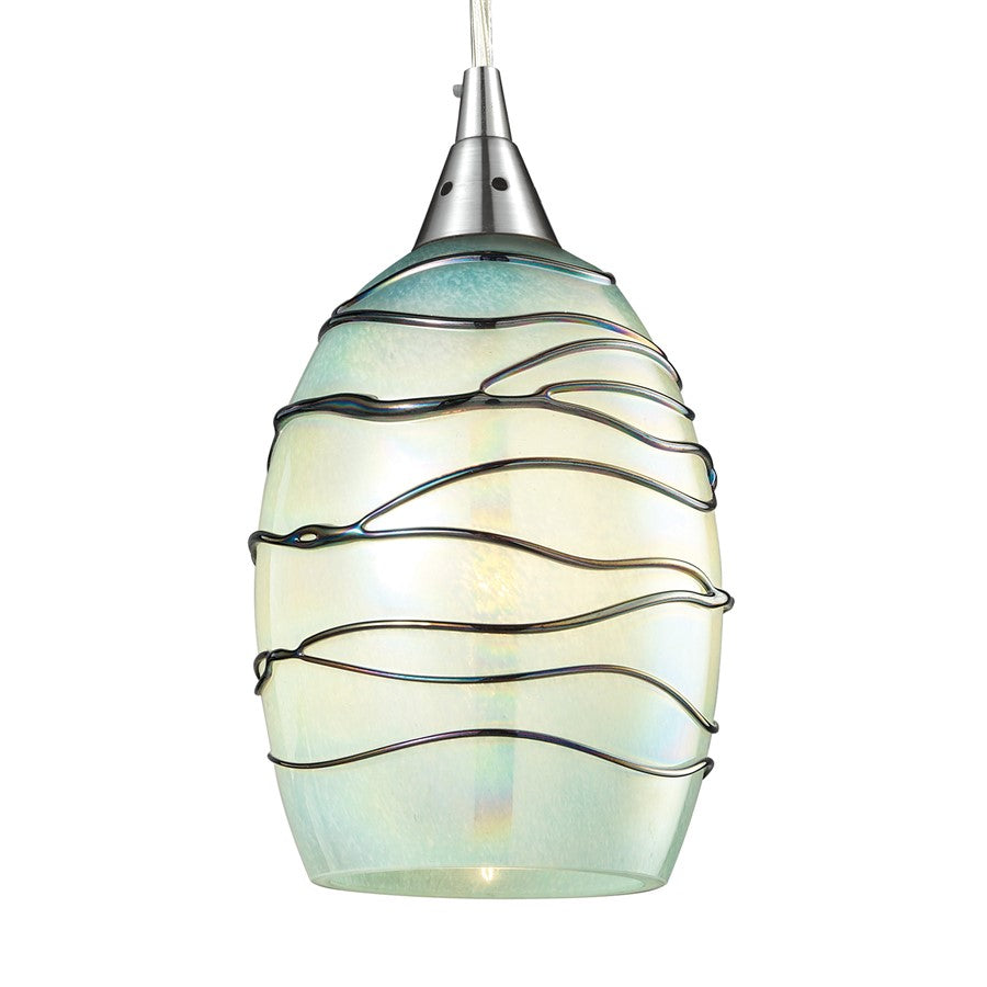 Atlas Lighting Vines 5in 1-Light Pendant | Transitional Satin Nickel and Seafoam Green Glass | Kitchen Island & Dining Room | Model CL11707-GN