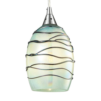 Atlas Lighting Vines 5in 1-Light Pendant | Transitional Satin Nickel and Seafoam Green Glass | Kitchen Island & Dining Room | Model CL11707-GN