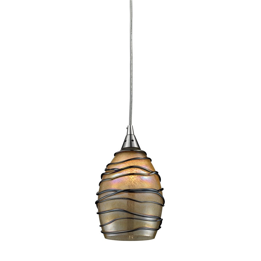Atlas Lighting Vines 5in 1-Light Pendant | Transitional Satin Nickel and Amber Glass | Kitchen Island & Dining Room | 5 x 5 x 9 in | Model CL11707-GY