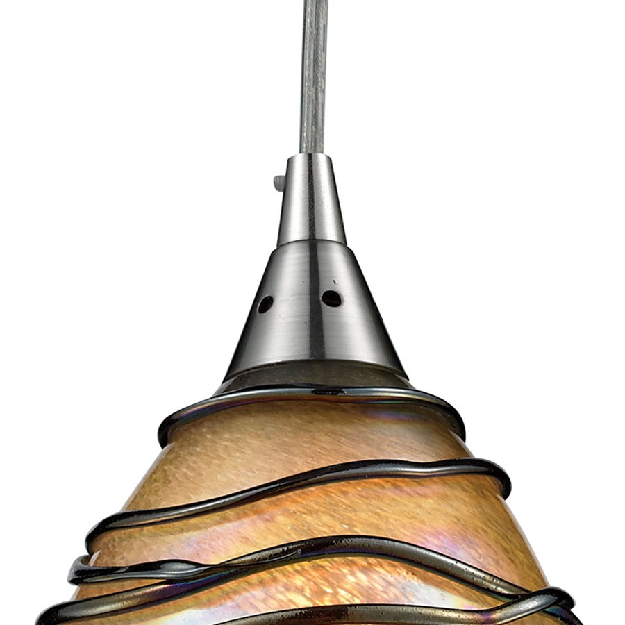 Atlas Lighting Vines 5in 1-Light Pendant | Transitional Satin Nickel and Amber Glass | Kitchen Island & Dining Room | 5 x 5 x 9 in | Model CL11707-GY
