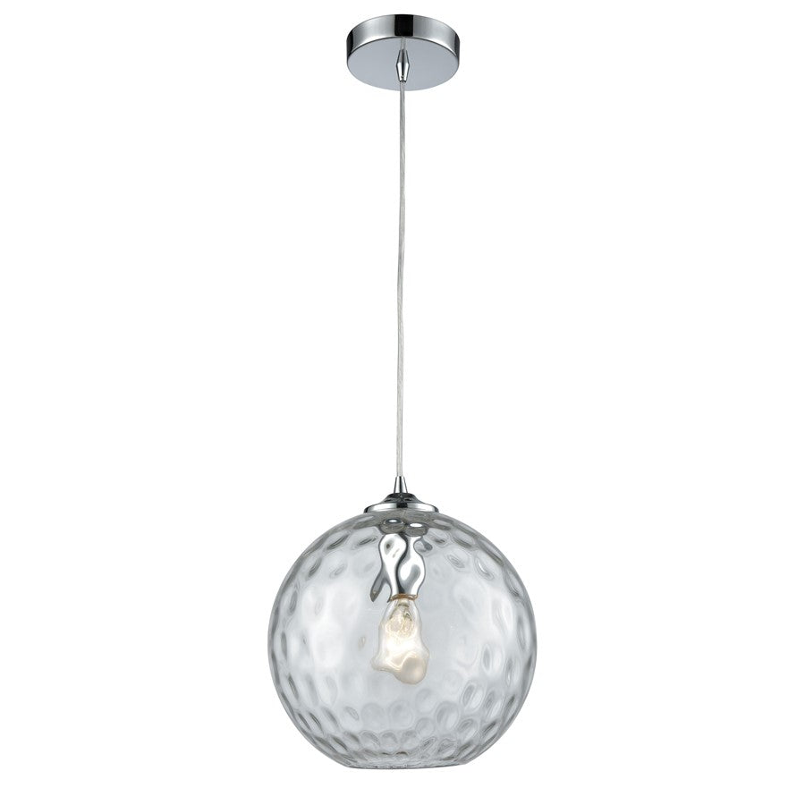 Atlas Lighting Watersphere 10in 1-Light Pendant | Modern Polished Chrome and Clear Hammered Glass | Kitchen Island & Dining Room | Model CL11713-CL