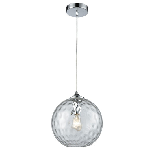 Atlas Lighting Watersphere 10in 1-Light Pendant | Modern Polished Chrome and Clear Hammered Glass | Kitchen Island & Dining Room | Model CL11713-CL