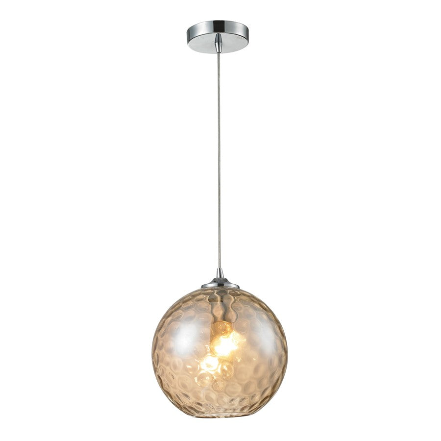 Atlas Lighting Watersphere 10in 1-Light Pendant | Modern Polished Chrome and Amber Hammered Glass | Kitchen Island & Dining Room | Model CL11714-GD