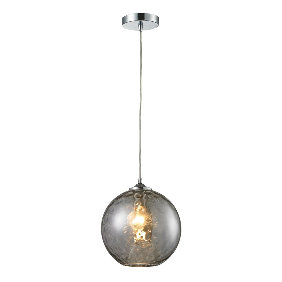 Atlas Lighting Watersphere 10in 1-Light Pendant | Modern Polished Chrome and Smoke Hammered Glass | Kitchen Island & Dining Room | Model CL11715-GY
