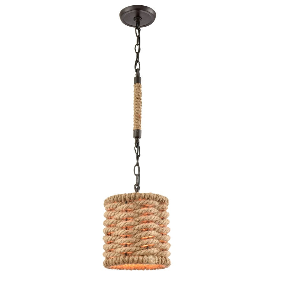 Atlas Lighting Weaverton 8in 1-Light Mini Pendant | Transitional Natural Rope and Oil Rubbed Bronze | Kitchen Island & Dining Room | Model CL11716-NA