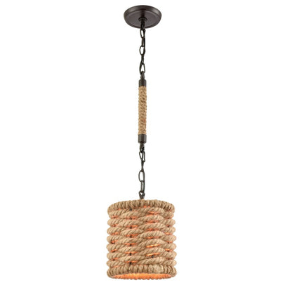 Atlas Lighting Weaverton 8in 1-Light Mini Pendant | Transitional Natural Rope and Oil Rubbed Bronze | Kitchen Island & Dining Room | Model CL11716-NA