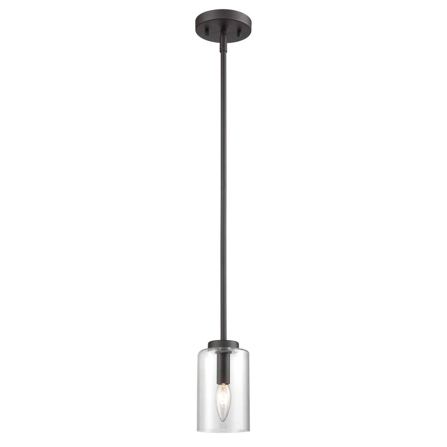 Atlas Lighting West End 4.75in 1-Light Mini Pendant | Transitional Oil Rubbed Bronze and Clear Glass | Kitchen Island & Dining | Model CL11717-BZ