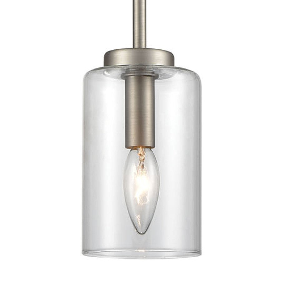 Atlas Lighting West End 4.75in 1-Light Mini Pendant | Transitional Brushed Nickel and Clear Glass | Kitchen Island & Dining Room | Model CL11717-NK