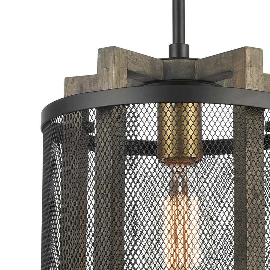 Atlas Lighting Woodbridge 10in 1-Light Mini Pendant | Matte Black and Weathered Oak Metal | Kitchen Island & Dining Room | Model CL11722-BK