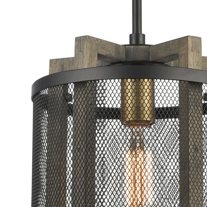 Atlas Lighting Woodbridge 10in 1-Light Mini Pendant | Matte Black and Weathered Oak Metal | Kitchen Island & Dining Room | Model CL11722-BK