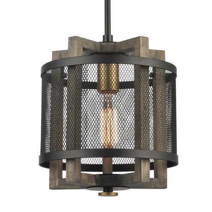 Atlas Lighting Woodbridge 10in 1-Light Mini Pendant | Matte Black and Weathered Oak Metal | Kitchen Island & Dining Room | Model CL11722-BK