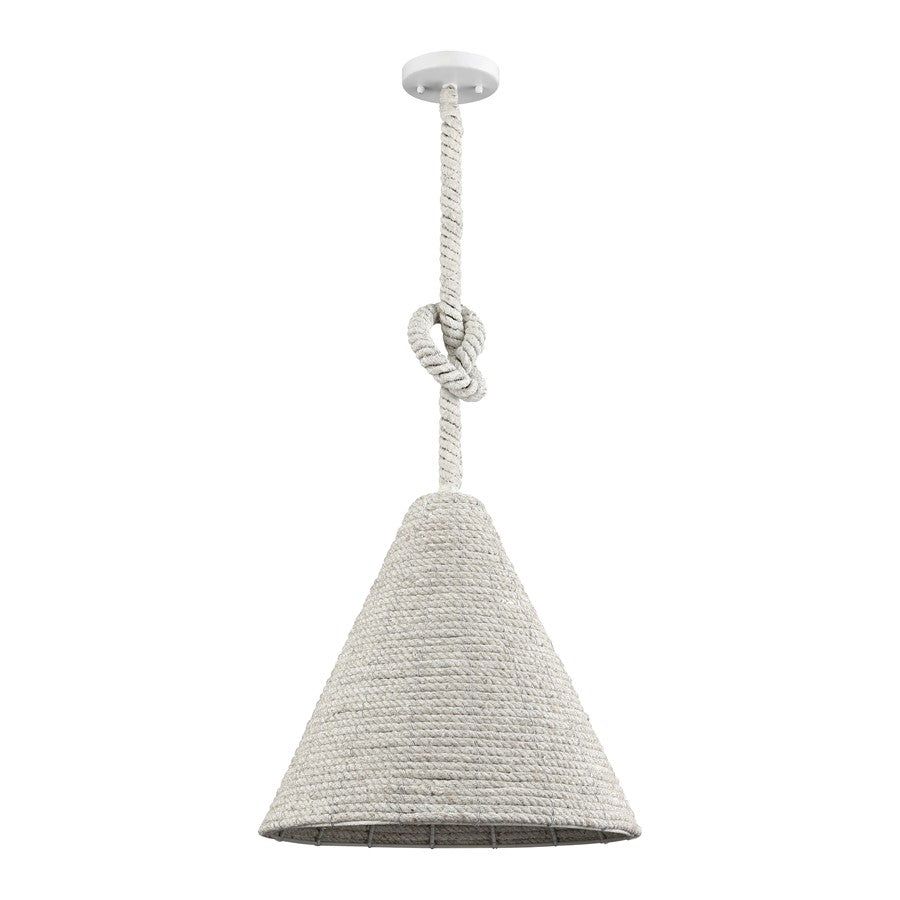 Atlas Lighting Air Loom 16.5in 1-Light Pendant | Coastal White Rope and Metal | Dining Room & Living Room | 16.5 x 16.5 x 17 in | Model CL11726-WH