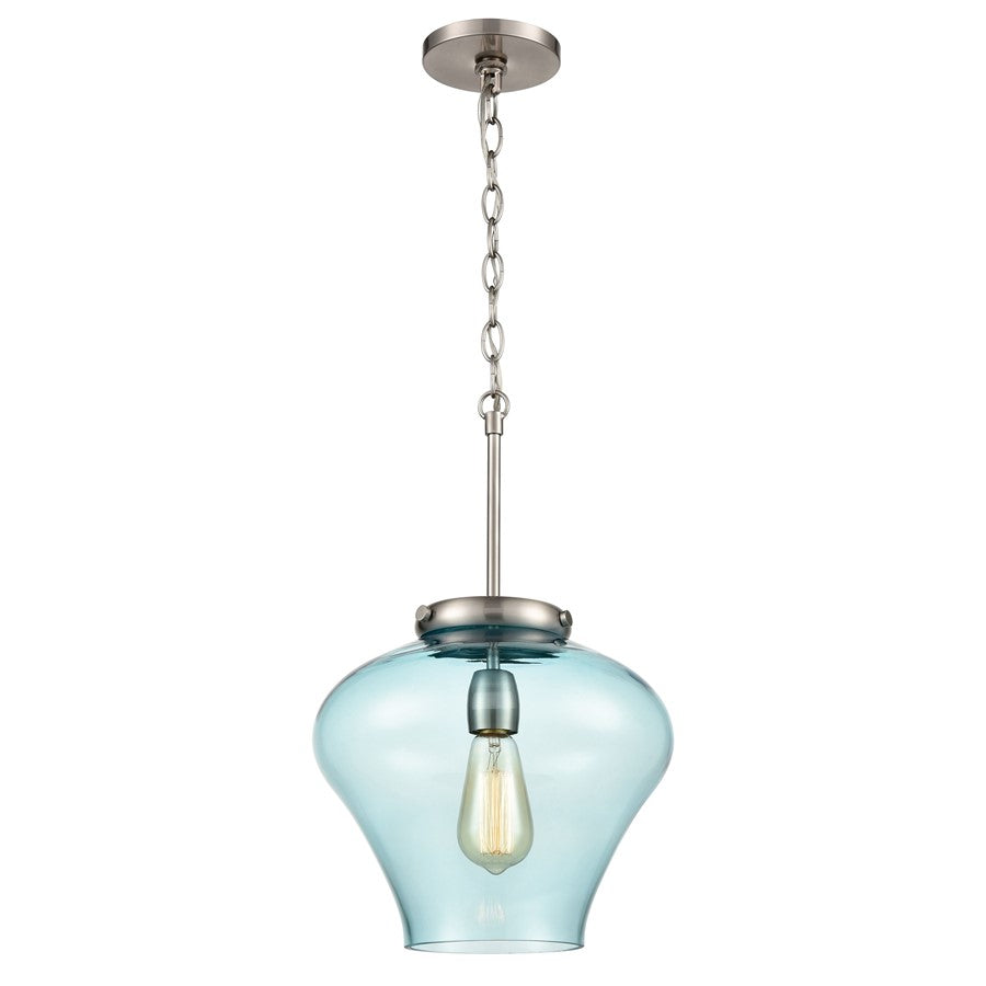 Atlas Lighting Amore 12in 1-Light Pendant | Modern Satin Nickel and Blue Glass | Kitchen Island & Dining Room | 12 x 12 x 13 in | Model CL11727-NK