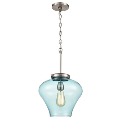 Atlas Lighting Amore 12in 1-Light Pendant | Modern Satin Nickel and Blue Glass | Kitchen Island & Dining Room | 12 x 12 x 13 in | Model CL11727-NK