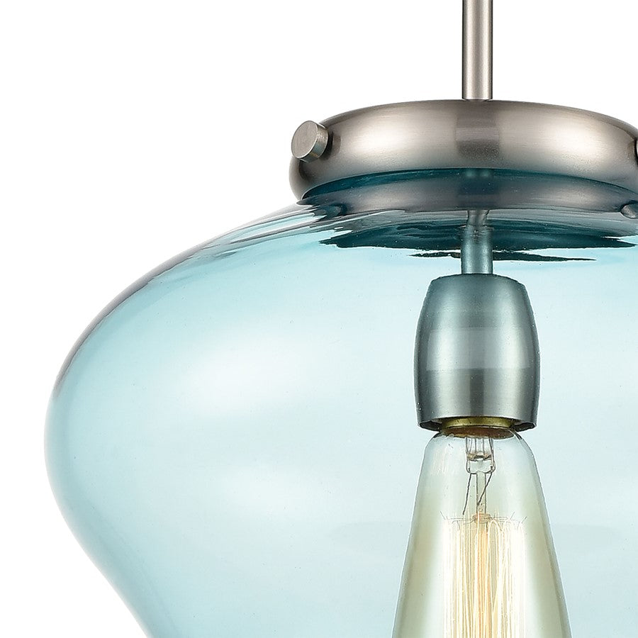 Atlas Lighting Amore 12in 1-Light Pendant | Modern Satin Nickel and Blue Glass | Kitchen Island & Dining Room | 12 x 12 x 13 in | Model CL11727-NK